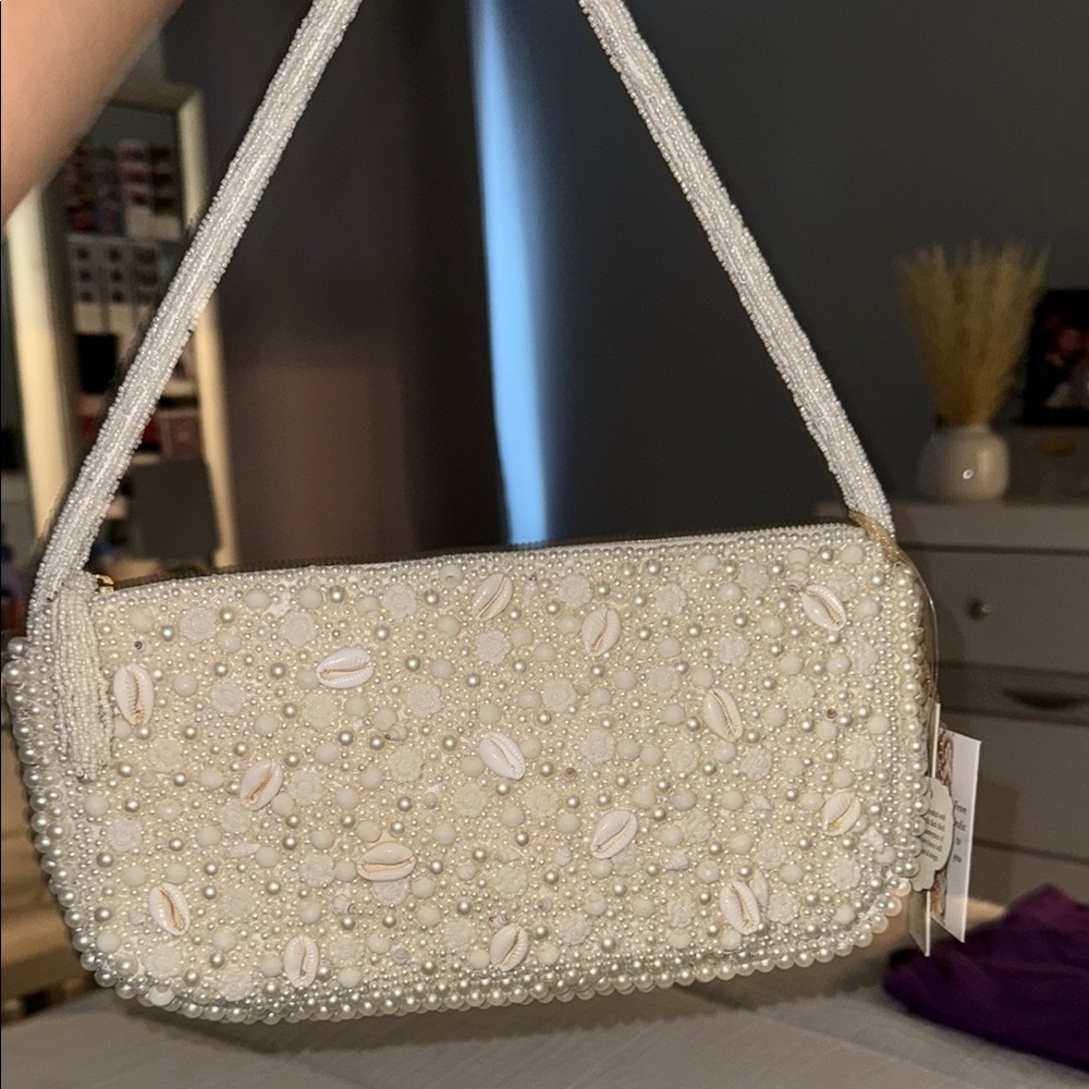 Handmade Cream Beaded Women's Bag
